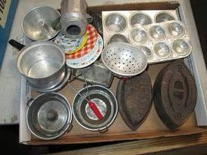 Vintage Doll dishes, cookware and B...