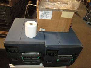 Lot of 2 Pitney Bowes J693 Thermal Label Printers with a full case with Thermal labels only 1 unit has a power cord