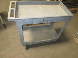 06- Heavy Duty  Plastic Rubbermaid Rolling 2 tier Shop Cart