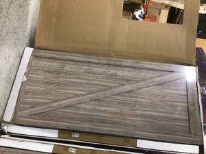 lot 28 image: 36 in. x 84 in. 5 Equal Lites with Frosted Glass Ash Gray Interior Sliding Barn Door Slab with Hardware Kit by Masonite (Lot of 2)