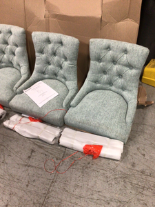 lot 37 image: StyleWell Bakerford Walnut Finish Upholstered Dining Chair with Back and Aloe Green Seat (Set of 2) (21.85 in. W x 36.22 in. H) (4 chairs total) see pictures