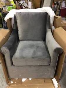 lot 39 image: Madison Park Deanna Swivel Chair - Solid Wood, Plywood, Metal Base Accent Armchair Modern Classic Style Family Room Sofa Furniture, Grey see pictures