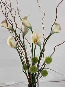 Cobalt Blue Glass Vase with Calla Lilies & Willow Branch