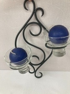 2 Swedish Candle Holders with Royal Blue Candles