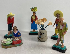 Five Painted Clay Mexican Figurines