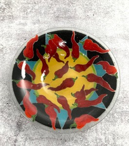 Glass Serving Platter & Bowl with Colorful Chili Pattern