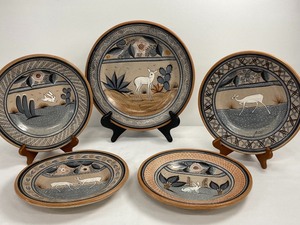 Five Vintage Mexican Pottery Plates by Jimon