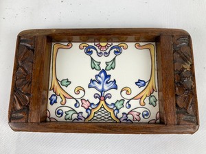 Two Beautiful Tile and Wood Mexican Trays