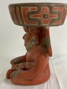 Hand Made Terra Cotta Figure Holding Bowl on Head