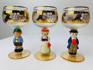 Vintage Goebel Hummel Wine Glasses with Porcelain Figurine Stems - Set of 6