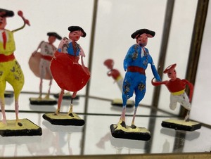 Three Glass and Gold Display  Jewelry Boxes with Miniature Bullfighting Figures