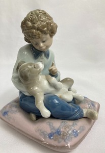 Lladro Figurine #5703 - Behave - Porcelain Boy with Dog on His Lap