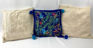 Three Needlepoint Pillows and Burlap Bag from Costa Rica