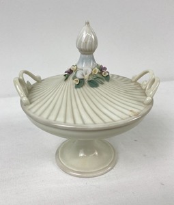 Lladro Delicate Porcelain Covered Dish with Flowers and Tiny Stone Elephant