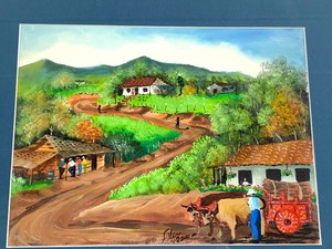 Rural Mexican Scene - Oil On Canvas - Framed Under Glass