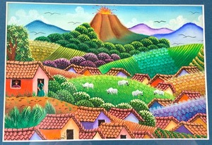 Two Signed Oil Paintings - A Floral Still Life and An Intricate Village Scene