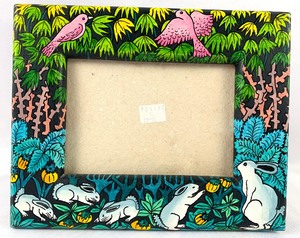 Three Pieces of Latino Art A Painted Bolivian 4 x 6 Frame, A Weaving and An Indigo Block Print