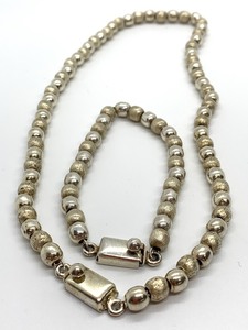 Elegant Solid Sterling Jewelry Two Flat Chains, Two Bracelets, Three Pr. Earrings and Beaded NeckBracelet Set