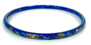 Floral Cloisonn Jewelry and Green Glass and Enamel PendantRing Set