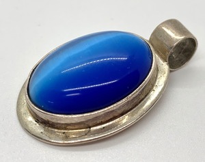 Contemporary Blue Apatite Cats Eye Pendant and Earrings Sterling Silver