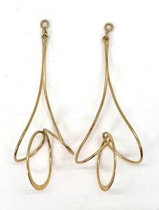 14K KNU Yellow Gold Dangle Curved Wire Hoops Earrings (No Ear Wires)