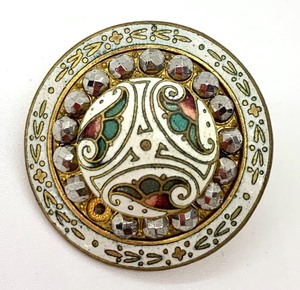 Eight Unusual Antique Cloisonn Buttons w Flower Pattern and Marcasite