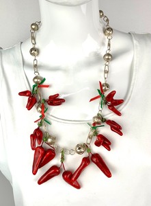 26 Vintage Chili Pepper Necklace w Matching Earrings