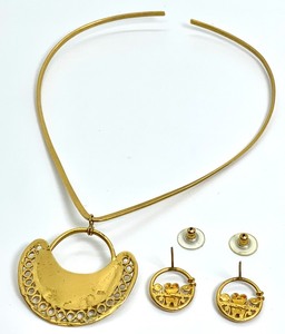 Gold-Tone Pre-Columbian Style Necklace and Earrings