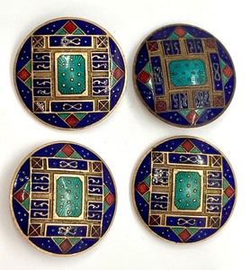 Six Antique MetalEnamel Buttons With An Aztec Feel