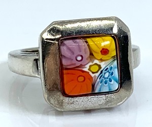 Colorful Millefiori Murano Glass Sterling Silver Ring and Earrings by Alan K