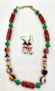 Delightful Vintage Necklace of Hand-Made Glass Beads, Matching Earrings