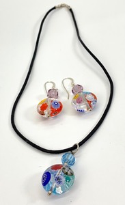 Assorted Vintage Murano Millefiori Jewelry - Two Pair of Earrings, a Necklace and a Pin