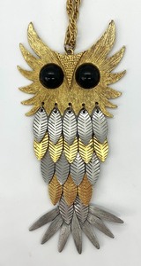 Two Large Statement Necklaces - A Vintage Owl and A Silver-Tone Crosses Pendant Piece