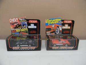 2 - ROAD CHAMPIONS 143 SCALE DIE-CAST - 63 CORVETTE, 55 CORVETTE - ALL 1 OF 10,000 - IN BOX - GREAT SET - SEE PICTURES