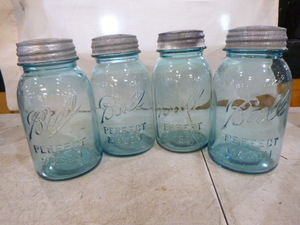 4 Vintage Ball Perfect Mason Aqua Canning Jars