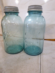 2 Large Vintage Ball Perfect Mason Aqua Canning Jars