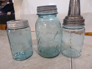 3 Vintage Aqua Canning Jars