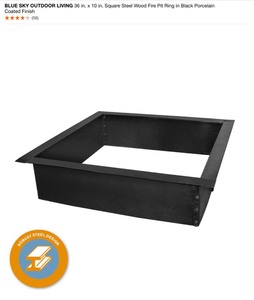 lot 3 image: BLUE SKY OUTDOOR LIVING 36 in. x 10 in. Square Steel Wood Fire Pit Ring in Black Porcelain Coated Finish. See Pictures