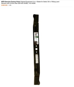 lot 4 image: MTD Genuine Factory Parts Original Equipment 3-in-1 Blade for Select 30 in. Riding Lawn Mowers with 6-Point Star. See Pictures