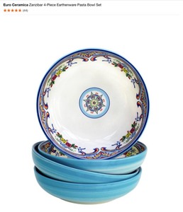 lot 24 image: Euro Ceramica 4-Piece Earthenware Pasta Bowl Set & Thomson Pottery 16-Piece Dinnerware Set. See Pictures