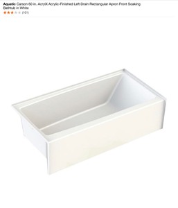 lot 25 image: (2) Aquatic Carson 60 in. AcrylX Acrylic-Finished Left Drain Rectangular Apron Front Soaking Bathtub in White. See Pictures