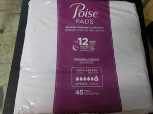 lot 239 image: Poise Pads pkg of 45 Long Length...