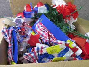 Box of Patriotic Items & Flowers...