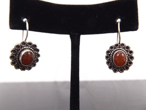 lot 58 image: .925 Sterling Silver Carnelian Cabochon Hook Earrings