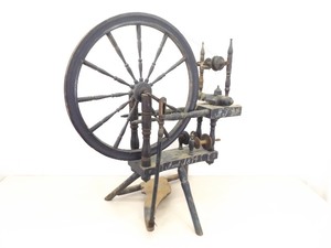 lot 1 image: Authentic Antique 1874 Wood Spinning Wheel and Accessories