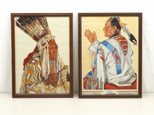 lot 24 image: 2 Vintage Framed Winold Reiss Glacier National Park Native Chief Prints