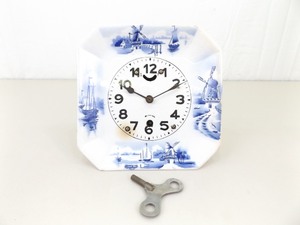 lot 33 image: Antique German Delft Plate 8 Day Wall Clock wKey