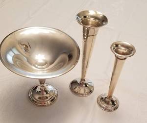 Sterling Silver Fluted Vases (2) and Compote