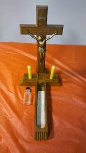 lot 13 image: Vintage Last Rite Crucifix - Sick Call Cross with Candles and Holy Water Bottle