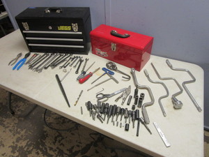 lot 532 image: JEGS TOOL BOX, ASSRTD. WRENCHES, POWER TOOL DRILL BITS,  OTHER TOOLS